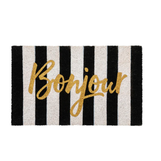Bonjour Doormat Black/White with Gold