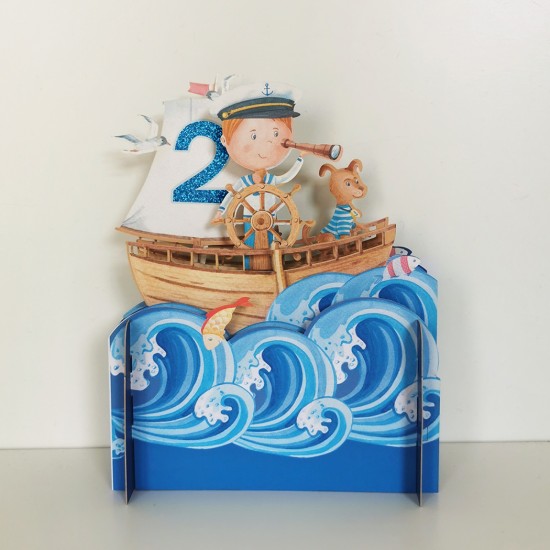 Boys 2nd Birthday Sailor Boy 3D Pop Up Birthday Greeting Card