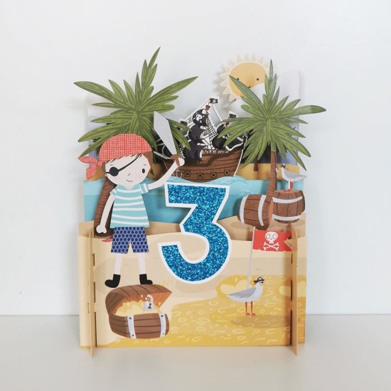 Boys 3rd Birthday Pirates & Treasure 3D Pop Up Birthday Greeting Card