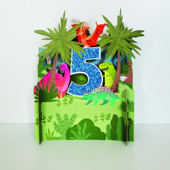 Boys 5th Birthday Dinosaurs 3D Pop Up Birthday Greeting Card