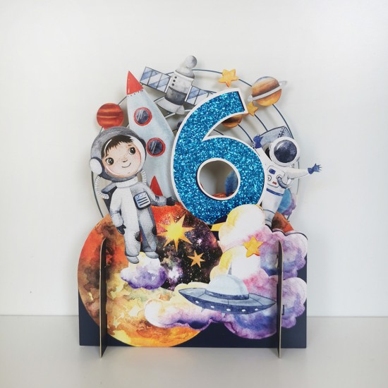 Boys 6th Birthday Spaceman & Rocket 3D Pop Up Birthday Greeting Card