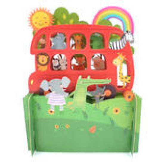 Children's Animals Red Bus Ride 3D Pop Up Birthday Greeting Card