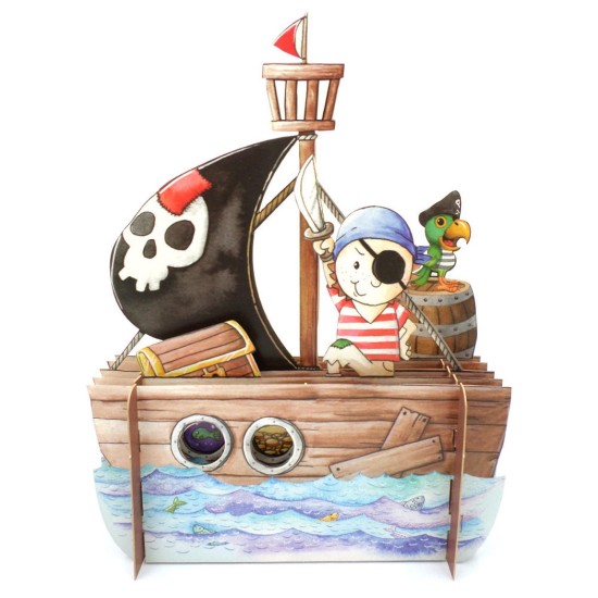 Children's Boy's Pirate Ship 3D Pop Up Birthday Greeting Card