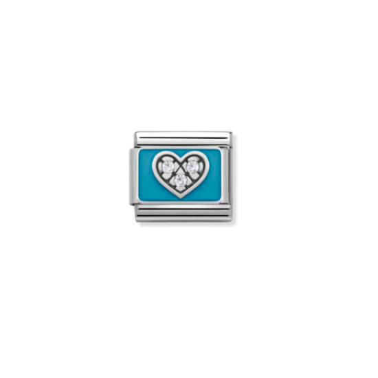 Cubic Zirconia Blue Heart Link