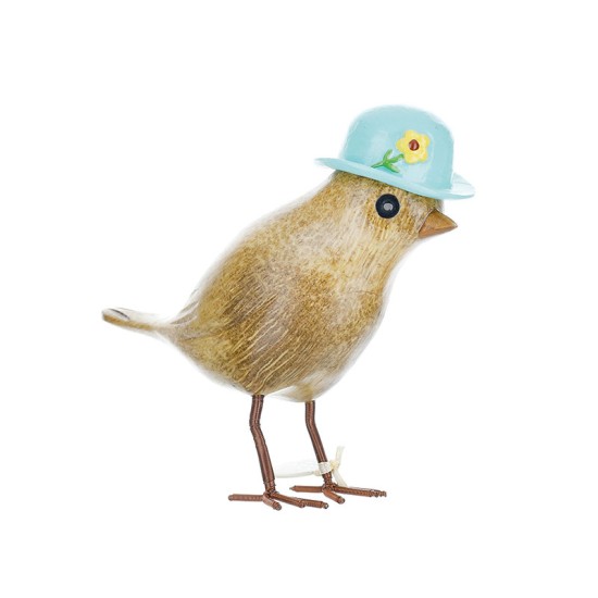 Flower Garden Bird with a Forget-Me-Not Blue Hat