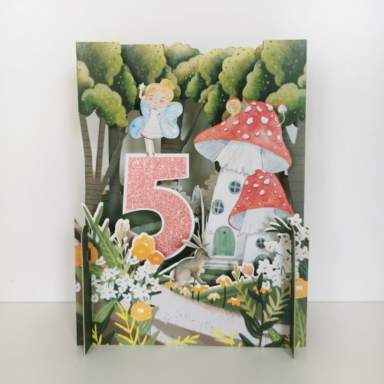 Girls 5th Birthday Fairies 3D Pop Up Birthday Greeting Card