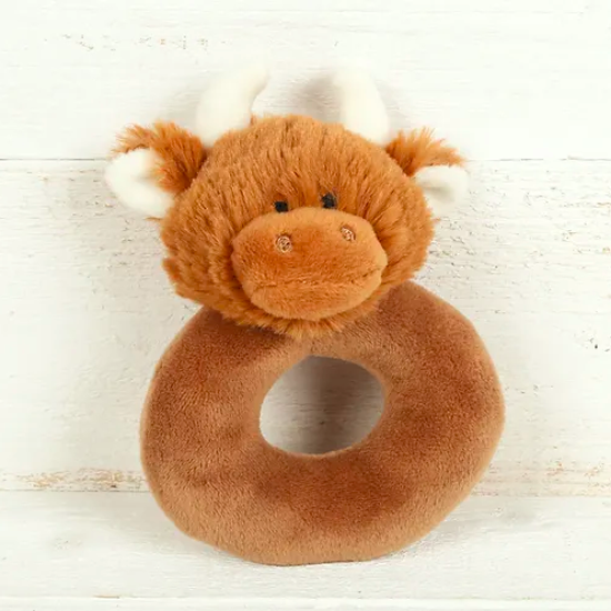 Highland Cow Rattle Brown & Box