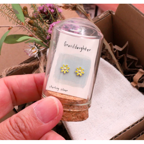 Message in a Bottle Granddaughter Yellow Flower Studs