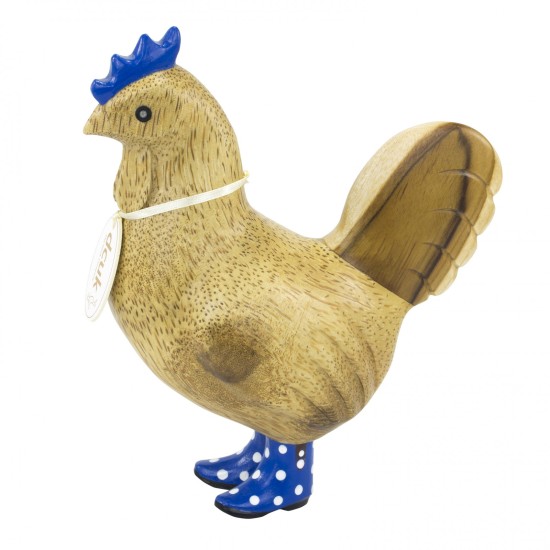 Natural Finish Hen with Blue Spotty Cowboy Boots