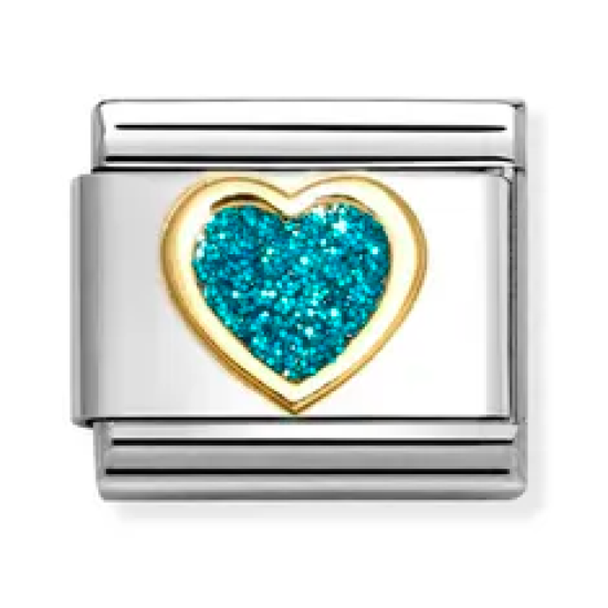 Turquoise Glitter Heart Link