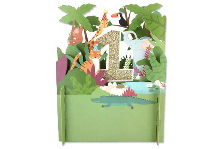 1st Birthday Jungle Party 3D Pop Up Greeting Card