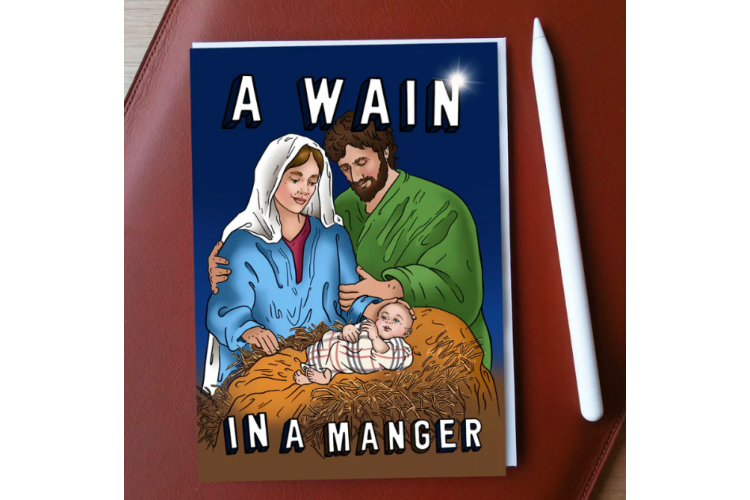 A Wain in a Manger Xmas Christmas Card
