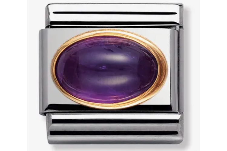 Amethyst Oval Stone with Plain Gold Border Link