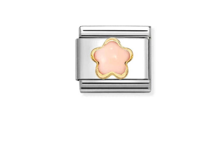 baby pink flower shaped stone with gold outline