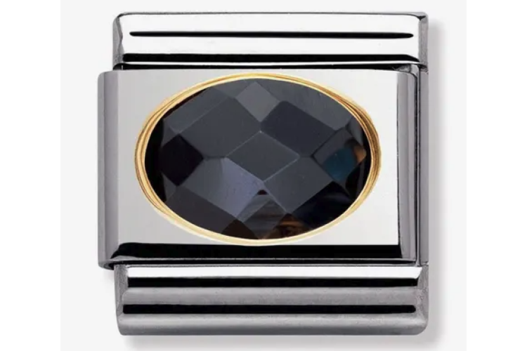 Black Crystal Oval Stone with Plain Gold Border Link