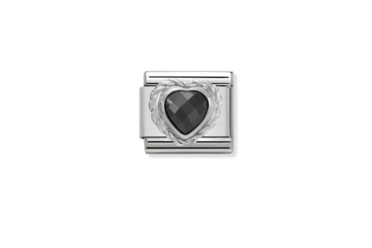 Black Faceted Heart Link