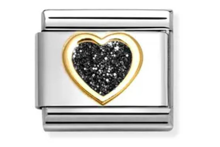 Black Glitter Heart Link
