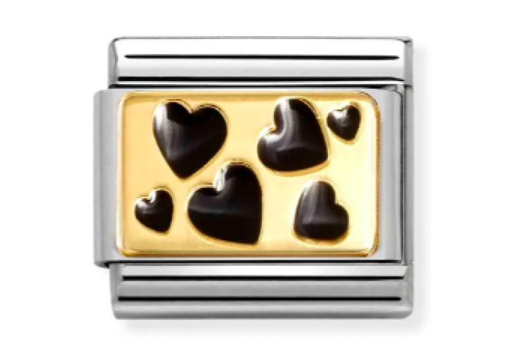 Black Scattered Hearts on Gold Link 