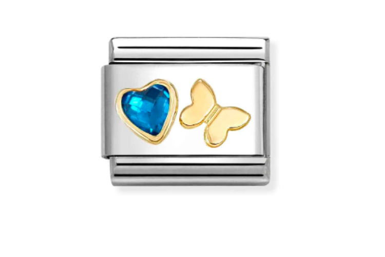 bloe heart shaped stone with butterfly