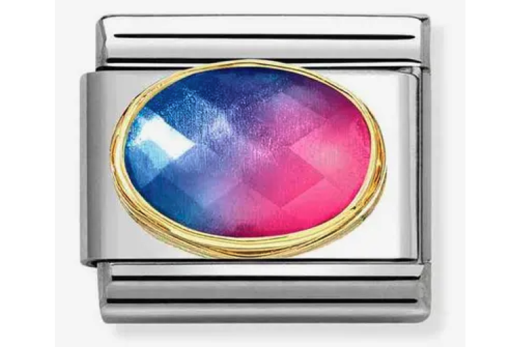 Blue and Fuchsia Gradient Oval Stone with Plain Gold Border Link
