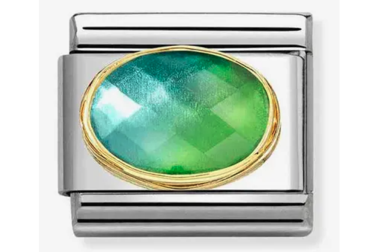 Blue and Green Gradient Oval Stone with Plain Gold Border Link