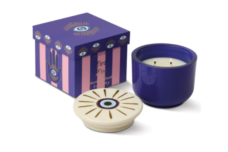Blue Glass Candle with Evil Eye Ceramic - Incense & Smoke