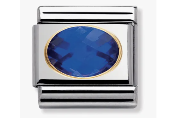 Blue Crystal Oval Stone with Plain Gold Border Link