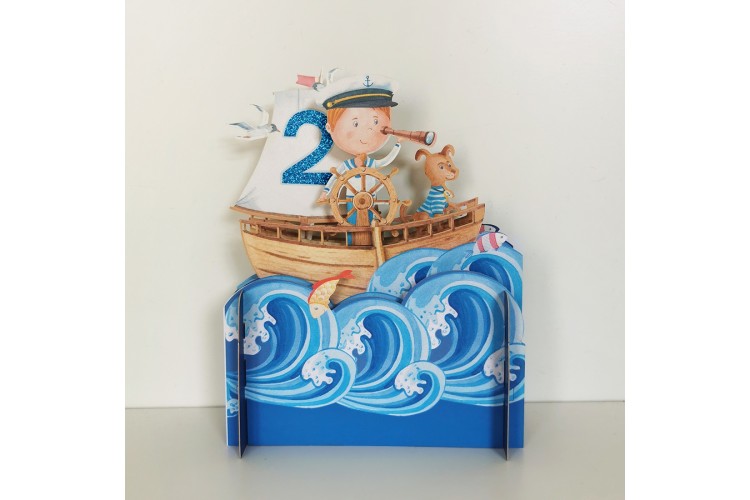 Boys 2nd Birthday Sailor Boy 3D Pop Up Greeting Card