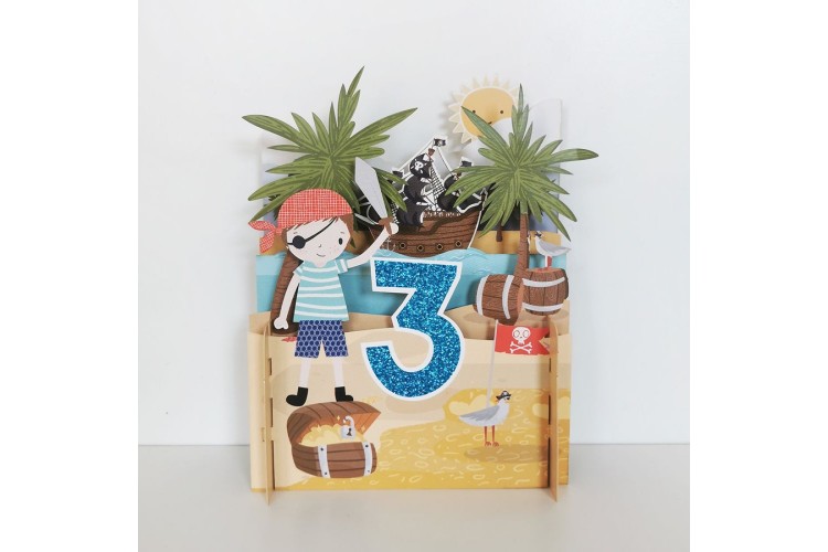 Boys 3rd Birthday Pirates & Treasure 3D Pop Up Greeting Card