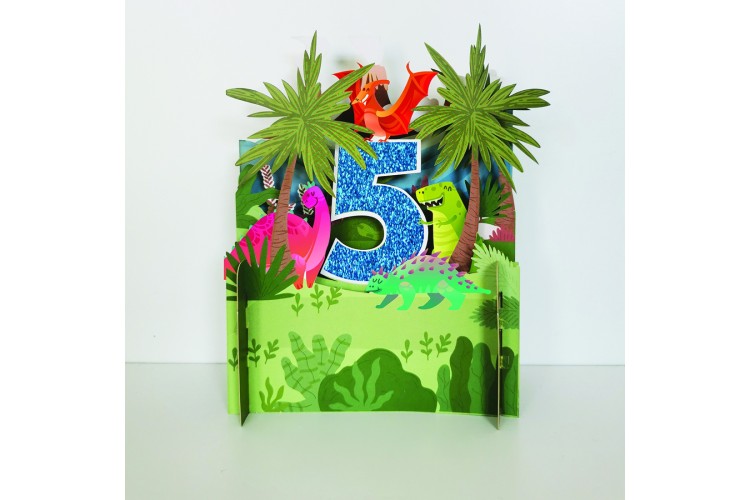 Boys 5th Birthday Dinosaurs 3D Pop Up Greeting Card