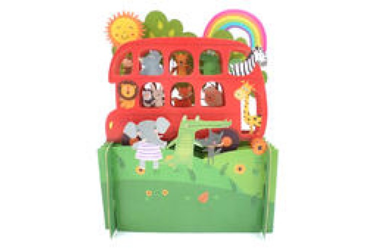 Children's Animals Red Bus 3D Pop Up Greeting Card
