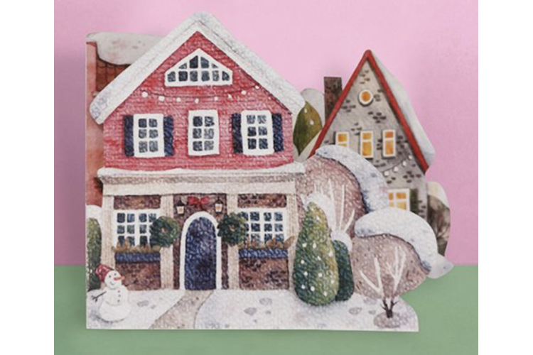 Christmas Houses Paper Cut Greeting Card