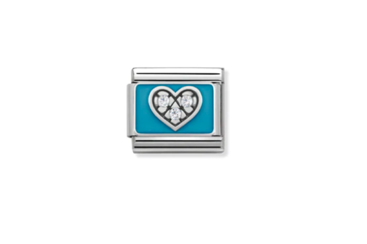 Cubic Zirconia Blue Heart Link