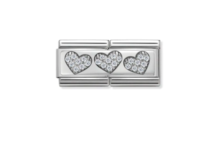 Cubic Zirconia Three Hearts Double Link