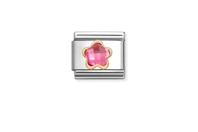 dark pink flower shaped stone with gold outline