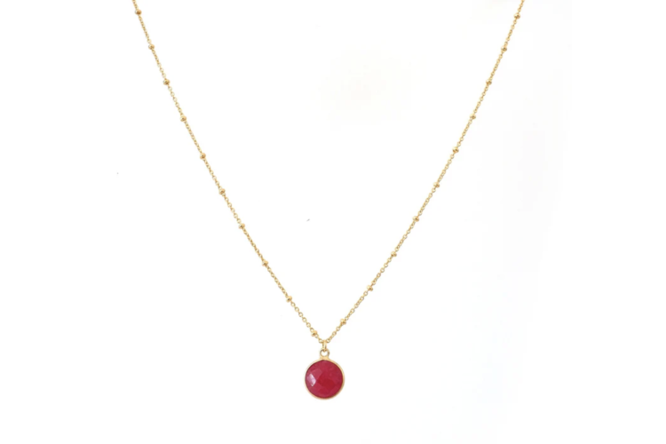 Dark Pink Gemstone Gold Necklace