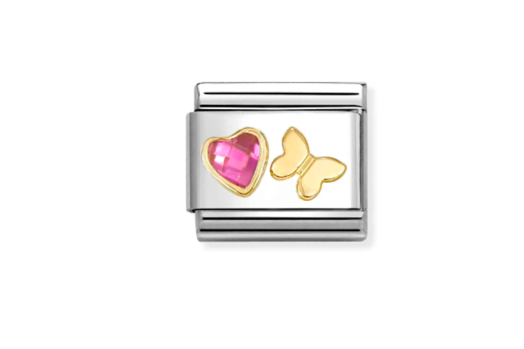 dark pink heart shaped stone with butterfly