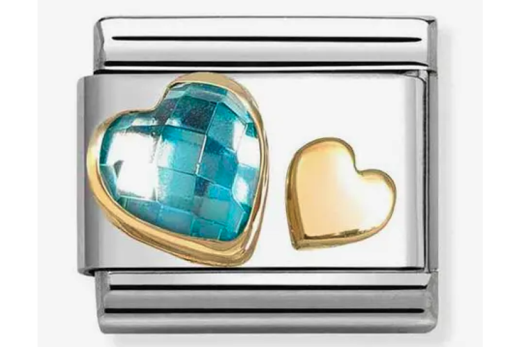 Double Gold Hearts with Blue Crystal Stone Link