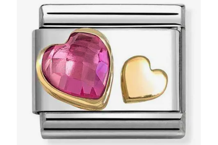 Double Gold Hearts with Dark Pink Crystal Stone Link