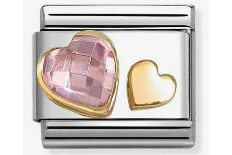 Double Gold Hearts with Pink Crystal Stone Link