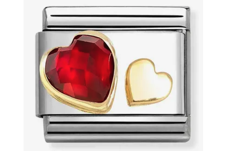 Double Gold Hearts with Red Crystal Stone Link