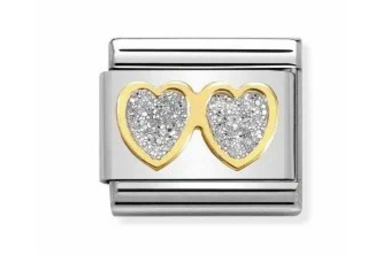 Glitter Double Silver hearts 