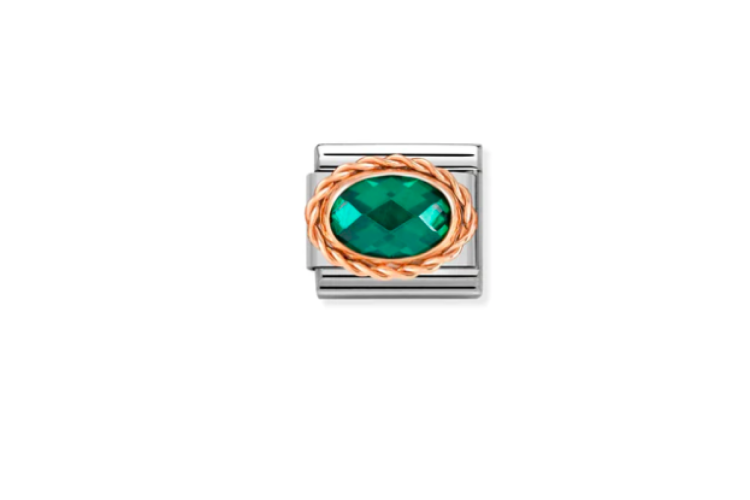 Emerald Green Faceted Rose Gold Oval Link