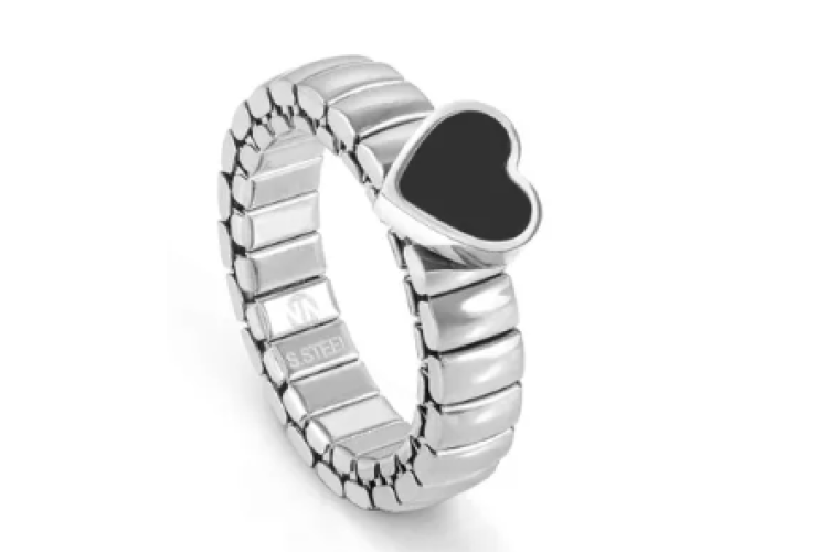 Extension Black Agate Heart Ring 