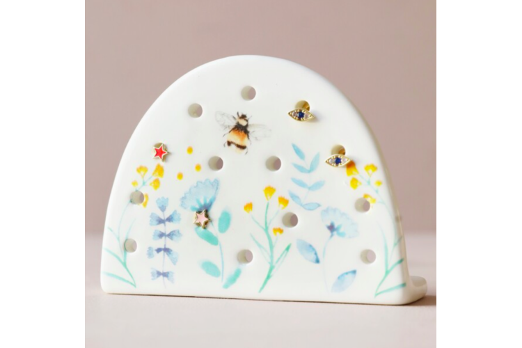 Floral Bee Ceramic Earring Holder