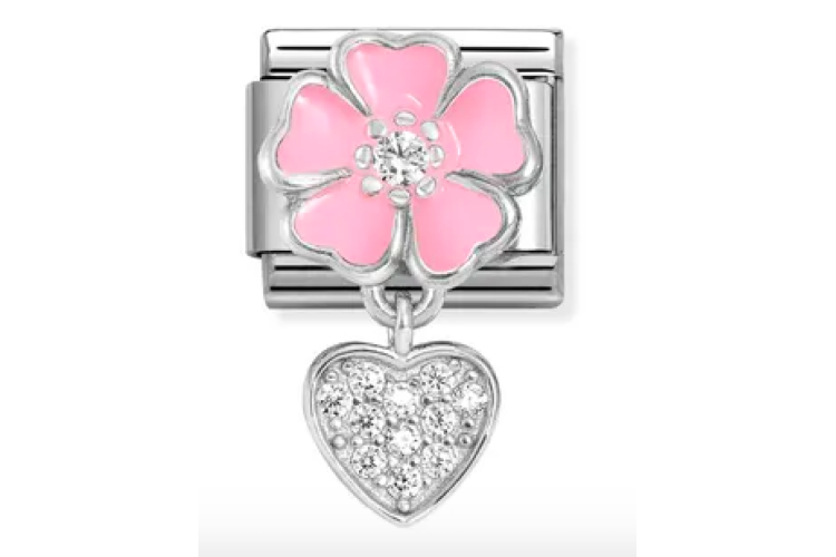 Pink Flower and Heart Pendant Link 