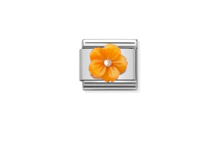 Flower in Orange Mother of Pearl Link