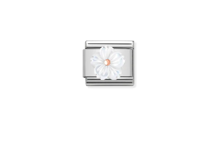 Flower in White Mother of Pearl Link