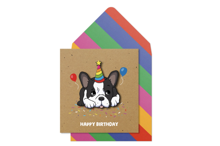 Frenchie Balloons Birthday Card