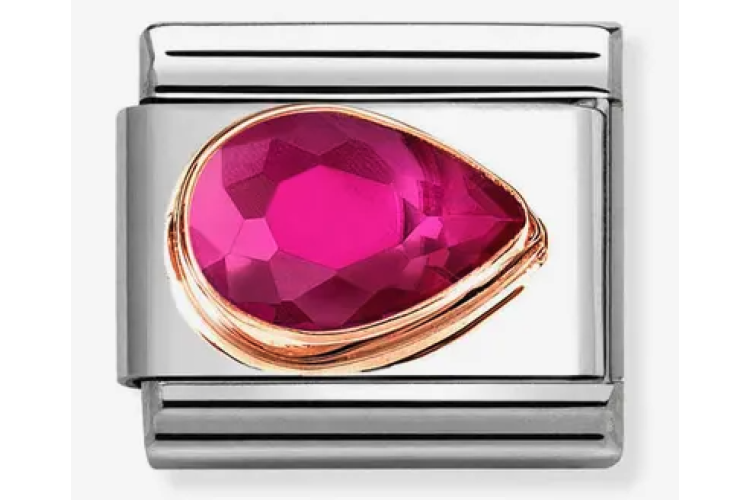 Fuchsia Teardrop Stone with Plain Rose Gold Border Link - Right Drop
